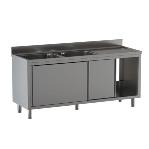 Ristopro Lavatoio Inox Armadiato - N° 2 Vasche con Sgocciolatoio Destro - Profondità Cm 6