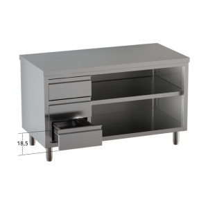 Ristopro Tavolo in Acciaio Inox con Ripiano e Cassettiera Sinistra - Profondità Cm 60