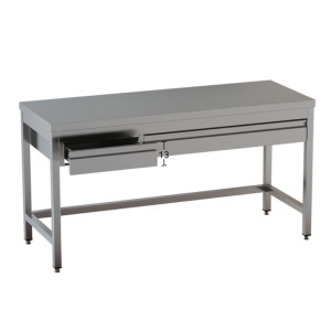 Ristopro Tavolo Neutro Inox con Gambe Quadre e Cassetti con Cornice - Profondità Cm 60