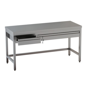 Ristopro Tavolo Neutro Inox con Gambe Quadre e Cassetti con Cornice - Profondità Cm 70