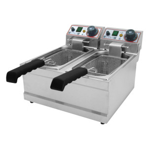 Beckers Friggitrice da Banco FB4+4 a Vasca Doppia in Acciaio Inox - Capacità Olio Lt 4 +