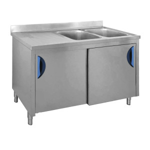 INOX BIM Lavatoio Armadiato 2 Vasche + Sgocciolatoio Sinistro - Profondità Cm 70 - Divers