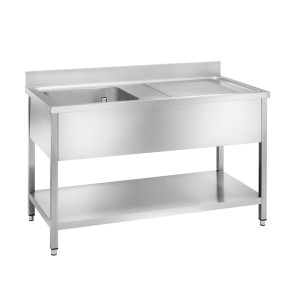 Amitek Lavatoio a Giorno in Acciaio Inox con Ripiano Basso e N° 1 Vasca a DX o SX - Pro