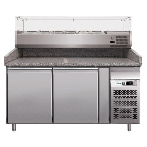 FORCAR Banco Pizza in Acciaio Inox a 2 Porte con Piano in Granito - Capacità lt 390 - V
