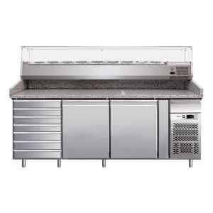 FORCAR Banco Pizza in Acciaio Inox a 2 Porte + Cassettiera con Piano in Granito - Capac