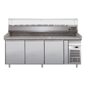 FORCAR Banco Pizza in Acciaio Inox a 3 Porte con Piano in Granito - Capacità lt 580 - V