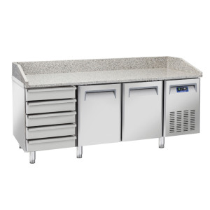 CoolHead Tavolo Refrigerato Ventilato per Pizzeria N° 2 Porte + Cassettiera Neutra e Pian