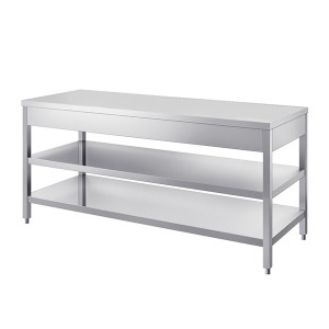INOX BIM Tavolo Inox Neutro - Gambe Quadre e Due Ripiani Inferiori - Profondità Cm 70