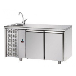 Tecnodom Tavolo Refrigerato 2 Porte GN 1/1 - Lavello Sinistro Vasca Singola