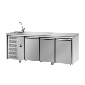 Tecnodom Tavolo Refrigerato 3 Porte GN 1/1 - Lavello Sinistro Vasca Singola
