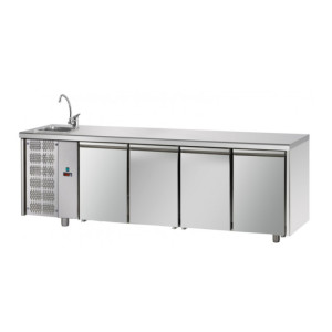 Tecnodom Tavolo Refrigerato 4 Porte GN 1/1 -  Lavello Sinistro Vasca Singola