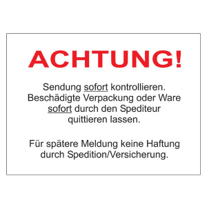 Paketaufkleber Achtung! Sendung sofort kontrollieren