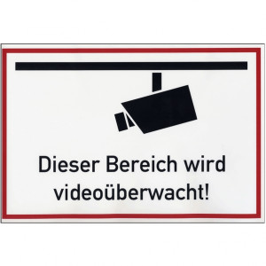 Hinweisschild Aufkleber "Dieser Bereich wird videoüberwacht!" Folie 300 x 200 mm