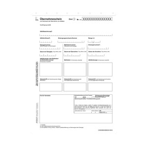 Übernahmeschein 4-fach, Trennsatz 21 x 29,7 cm, mit laufender Nummerierung 100er Pack