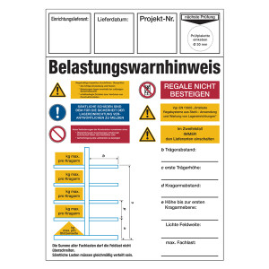 Belastungswarnhinweis Kragarmregal aus Aluminium glatt 210 x 297 mm