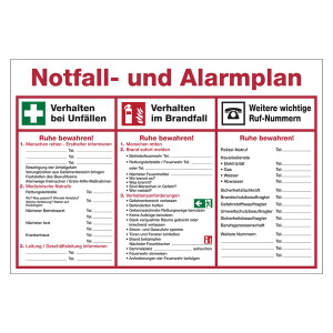 Notfall- und Alarmplan aus Kunststoff Größe 595 x 410 mm, gelocht