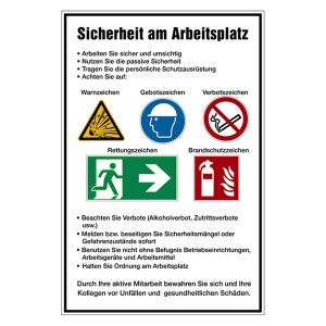 Aushängeschild Sicherheit am Arbeitsplatz aus Aluminium geprägt und gelocht 400x 600 mm