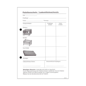 Palettenkontrollschein Palettenschein 4-teilig A5 Hochformat