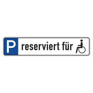 Parkplatzreservierungsschild "reserviert für Rollstuhlfahrer" Aluminium geprägt 520 x 110 mm