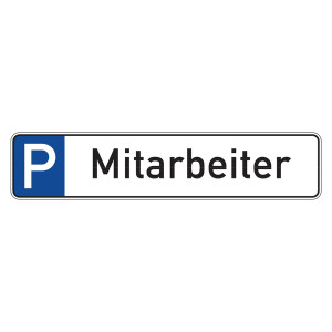 Parkplatzreservierungsschild "Mitarbeiter" Aluminium geprägt 520 x 110 mm