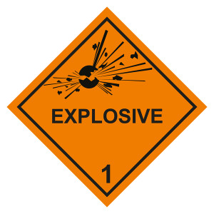 Gefahrzettel, Gefahrgutaufkleber Klasse 1 Explosive Stoffe mit Zusatztext EXPLOSIVE