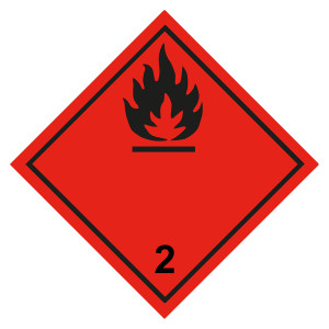 Gefahrzettel, Gefahrgutaufkleber Klasse 2.1 Entzündbare Gase, Flamme Schwarz