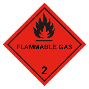 Gefahrzettel, Gefahrgutaufkleber Klasse 2.1 Entzündbare Gase mit Zusatztext FLAMMABLE GAS, Flamme Schwarz