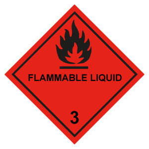 Gefahrzettel, Gefahrgutaufkleber Klasse 3 Entzündbare, flüssige Stoffe mit Zusatztext FLAMMABLE LIQUID, Flamme Schwarz