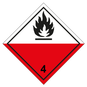 Gefahrzettel, Gefahrgutaufkleber Klasse 4.2 Selbstentzündliche Stoffe, Flamme Schwarz