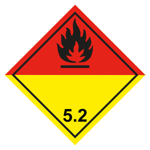 Gefahrzettel, Gefahrgutaufkleber Klasse 5.2 Organische Peroxide, Flamme Schwarz
