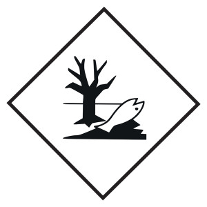 Gefahrzettel, Gefahrgutaufkleber Umweltgefährdende Stoffe, Fisch und Baum Schwarz