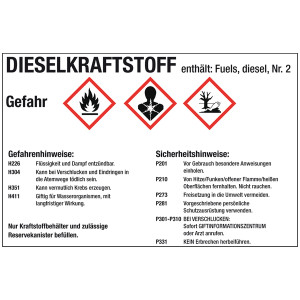 GHS-Kraftstoffetikett Dieselkraftstoff für Zapfsäulen, Kanister und Fässer