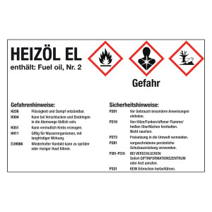 GHS-Kraftstoffetikett Heizöl EL für Zapfsäulen, Kanister und Fässer