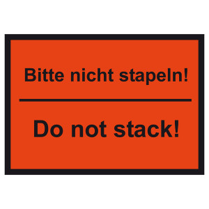 Verpackungskennzeichen Bitte nicht stapeln! Do not stack!, Orange, Folie, 210 x 148 mm, 500 Stück/Rolle