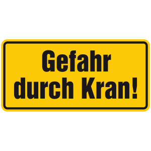 Kranschild "Gefahr durch Kran!" Aluminium geprägt und gelocht Größe 350 x 170 mm