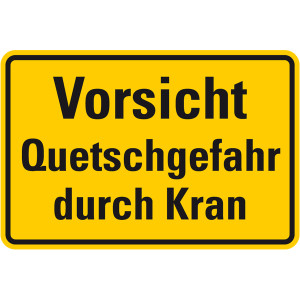 Kranschild "Vorsicht Quetschgefahr durch Kran" Aluminium geprägt und gelocht, 300 x 200 mm