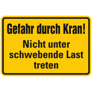 Kranschild "Gefahr durch Kran! Nicht unter schwebende Last treten" Aluminium geprägt und gelocht 300 x 200 mm