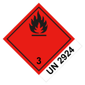 Gefahrzettel Gefahrgutaufkleber Klasse 3 Entzündbare, flüssige Stoffe mit UN 2924 Flamme Schwarz