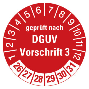 Prüfplaketten rot Ø 30 mm "geprüft nach DGUV Vorschrift 3" 10 Stück/Bogen
