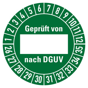 Prüfplaketten grün Ø 30 mm "Geprüft von nach DGUV" 10 Stück/Bogen