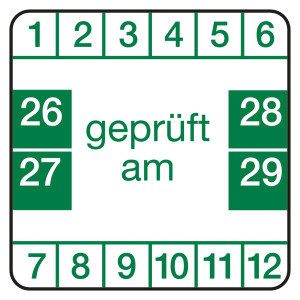 Prüfplaketten weiß 30 x 30 mm "geprüft am" aus PVC-Folie 10 Stück/Bogen