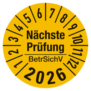 Prüfplaketten "Nächste Prüfung BetrSichV" Gelb