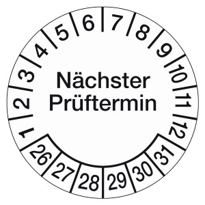 Mehrjahresprüfplakette "Nächster Prüftermin" in Jahresfarben Ø 30 mm