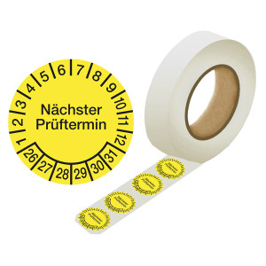 Mehrjahresprüfplakette "Nächster Prüftermin" Gelb Ø 30 mm 1000 Stück/Rolle