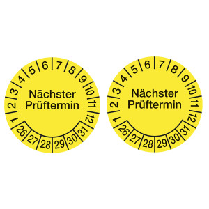 Mehrjahresprüfplakette "Nächster Prüftermin" Gelb Ø 100 mm 2 Stück/Bogen