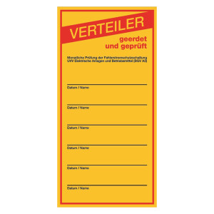 Prüfnachweis "Verteiler geerdet und geprüft" Folie, gelb 60 x 120 mm