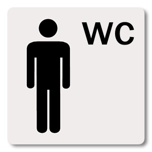 Schild "WC" mit Herren-Symbol Aluminium selbstklebend 60 x 60 mm