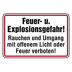 Verbotsschild Feuer- und Explosionsgefahr Aluminium geprägt und gelocht 300 x 200 mm Einzelschild