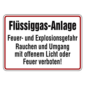 Verbotsschild Flüssiggas-Anlage Feuer- und Explosionsgefahr Aluminium geprägt und gelocht 350 x 250 mm Einzelschild