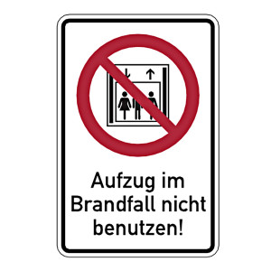 Verbotsschild Kombischild Aufzug im Brandfall nicht benutzen!
